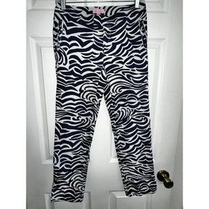 Lilly Pulitzer Elaine Cropped Pant Jacquard Bright Navy Wave Cotton Size 0